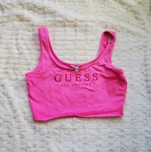 Guess Pink Crop Tank Top with Logo